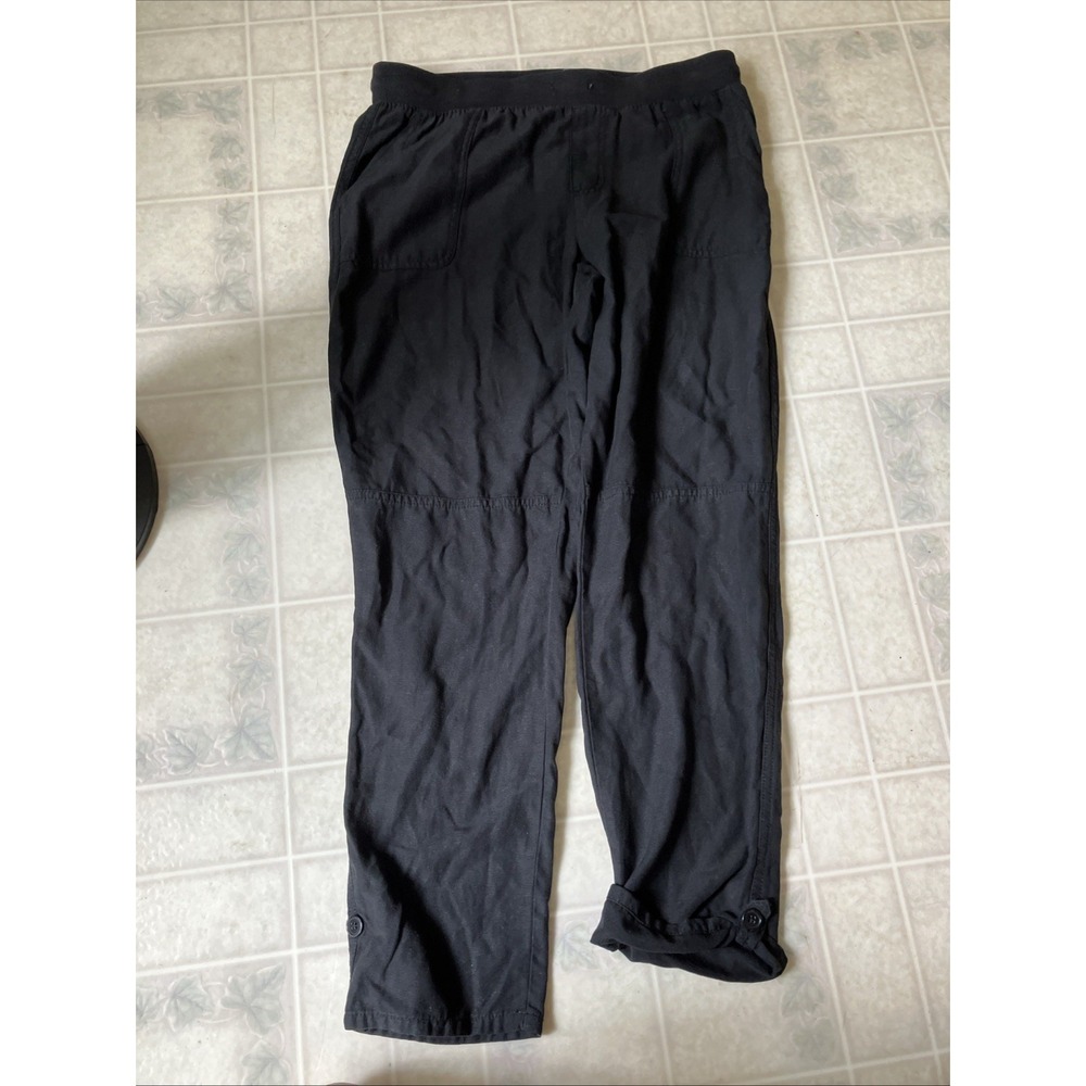 Maurices Sz 10 Black Straight Leg‎ Pull on elastic Waist Pocket Casual Roll tab